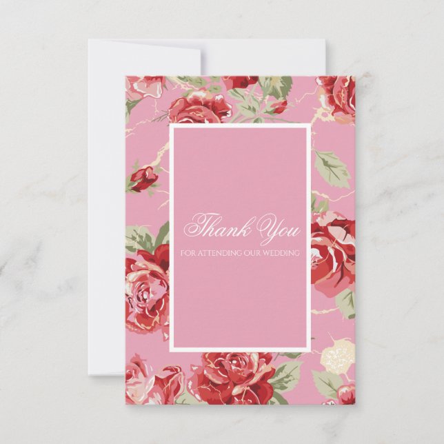 Cartão De Agradecimento Casamento rosa personalizado das rosas vermelhas d (Frente)