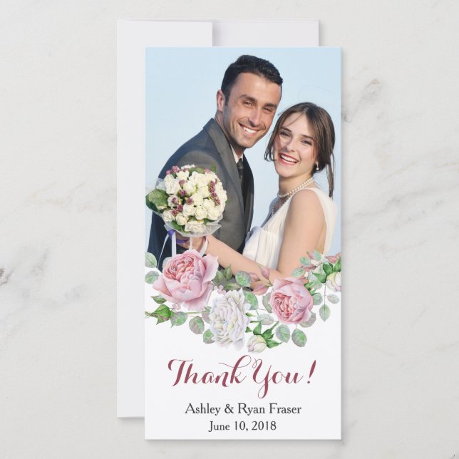 Cartão De Agradecimento Casamento Rosa Rosa Rosa Burgundy Obrigado (Frente)