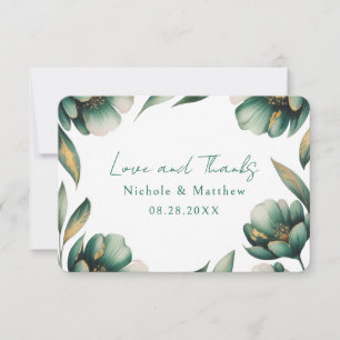 Cartão De Agradecimento Casamento Rosa Verde Esmeralda e Dourado