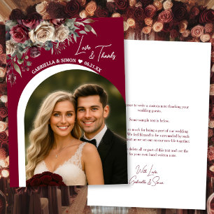 Cartão De Agradecimento Casamento Rosas Borgonha Arco Moderno Amor & Agrad