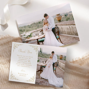 Cartão De Agradecimento Casamento Roteiro Botânico Vintage Dourado Foto