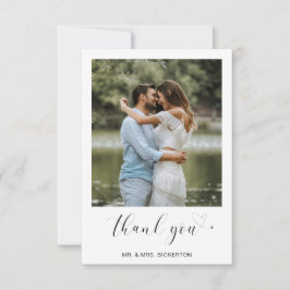 Cartão De Agradecimento Casamento Roteiro Minimalista Coração Foto Simples