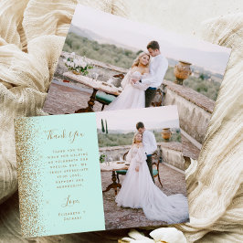 Cartão De Agradecimento Casamento Roteiro Verde Mint Dourado Brilho