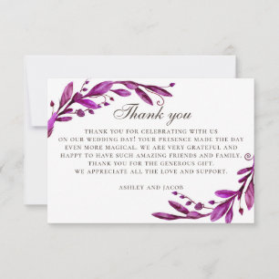 Cartão De Agradecimento Casamento roxo com água. Botânica lilás Elegant