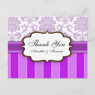 Cartão De Agradecimento Casamento Roxo Da Stripe Obrigado