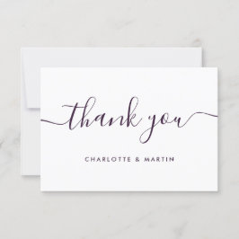 Cartão De Agradecimento Casamento Roxo de Script Moderno Minimalista