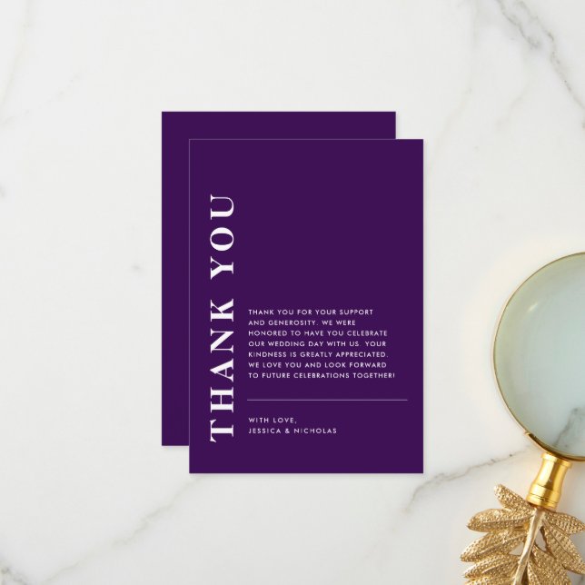 Cartão De Agradecimento Casamento Roxo do Código QR Moderno Mínimo (Frente/Verso In Situ)