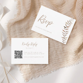 Cartão De Agradecimento Casamento RSVP Código QR Folhas Aquarela Boho Mode