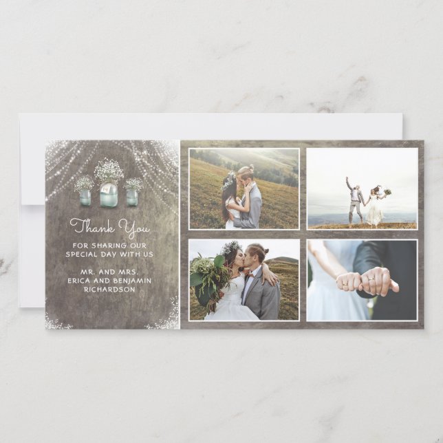 Cartão De Agradecimento Casamento Russo da Respiração do Bebê e Mason Jars (Frente)