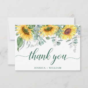 Cartão De Agradecimento Casamento Russo de Eucalyptus Sunflower Elegante