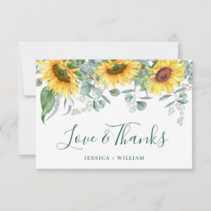 Cartão De Agradecimento Casamento Russo de Eucalyptus Sunflower Elegante