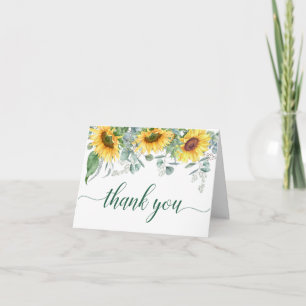 Cartão De Agradecimento Casamento Russo de Eucalyptus Sunflower Elegante