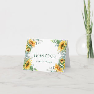 Cartão De Agradecimento Casamento Russo de Eucalyptus Sunflower Elegante