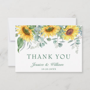 Cartão De Agradecimento Casamento Russo de Eucalyptus Sunflower Elegante