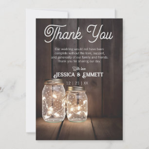 Cartão De Agradecimento Casamento Russo De Madeira Mason Jar Light Strings