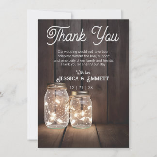 Cartão De Agradecimento Casamento Russo De Madeira Mason Jar Light Strings