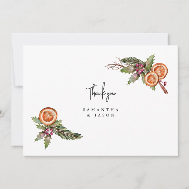 Cartão De Agradecimento Casamento Russo de Natal Greenery Spice (Frente)