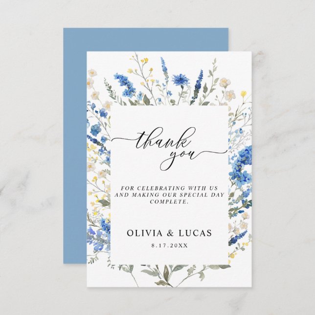 Cartão De Agradecimento Casamento Russo do Marinho Floral Selvagem de Daît (Frente/Verso)