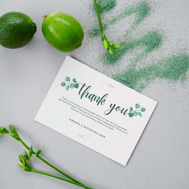 Cartão De Agradecimento Casamento Russo Elegante De Folha De Água Verde (Green Watercolor Leaf Elegant Rustic Wedding Thank You Card)