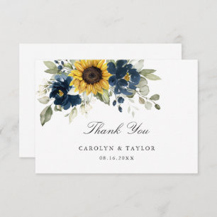 Cartão De Agradecimento Casamento Russo Floral Azul Marinho
