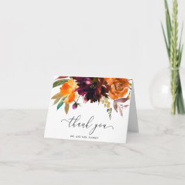 Cartão De Agradecimento Casamento Russo Floral de Laranja Queimado