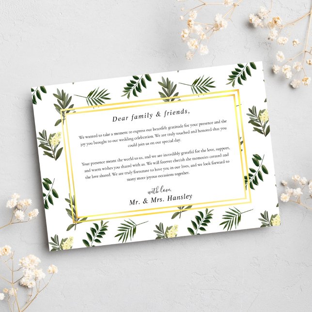 Cartão De Agradecimento Casamento Russo Moderno Elegante Verde Botânico (Botanical Greenery Elegant Modern Rustic Wedding Thank You Card)