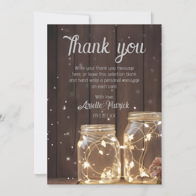 Cartão De Agradecimento Casamento Russo Personalizado Da Madeira Mason Jar (Frente)