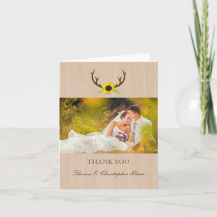 Cartão De Agradecimento Casamento Rustic Antlers e Sunflower Obrigado