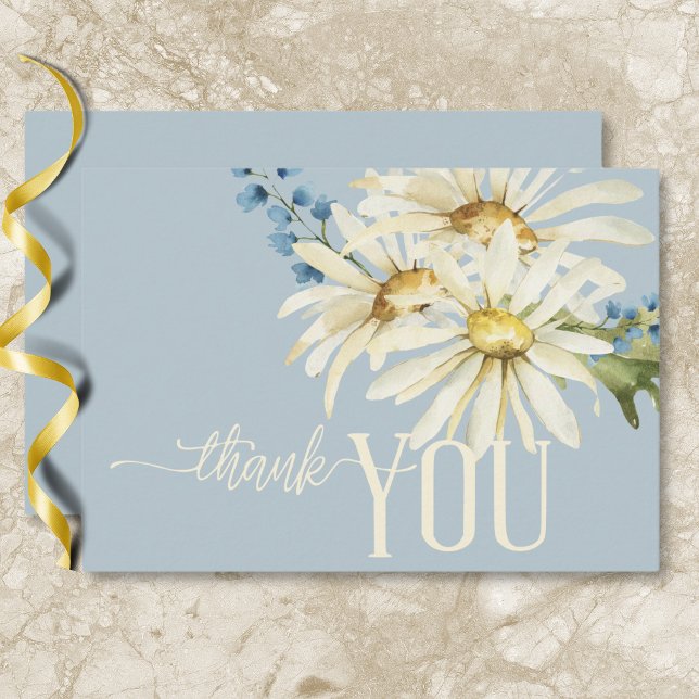 Cartão De Agradecimento Casamento Rustic Blue & White Daisies (Rustic Blue & White Daisies Wedding Thank You Card)