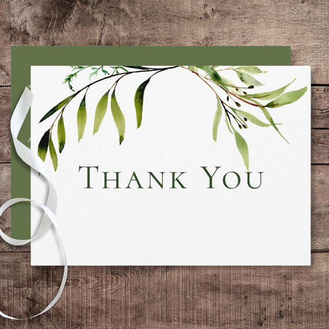 Cartão De Agradecimento Casamento Rustic Botanical Greenery Bough (Rustic Botanical Greenery Bough Wedding Thank You Card)