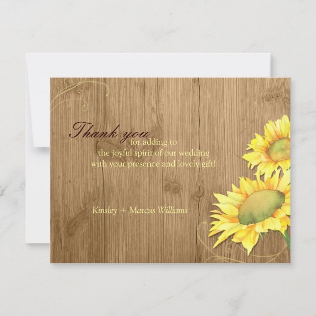Cartão De Agradecimento Casamento Rustic Brown Sunflower Obrigado (Frente)