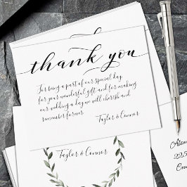 Cartão De Agradecimento Casamento Rustic Calliographic Sprig Wreath Obriga