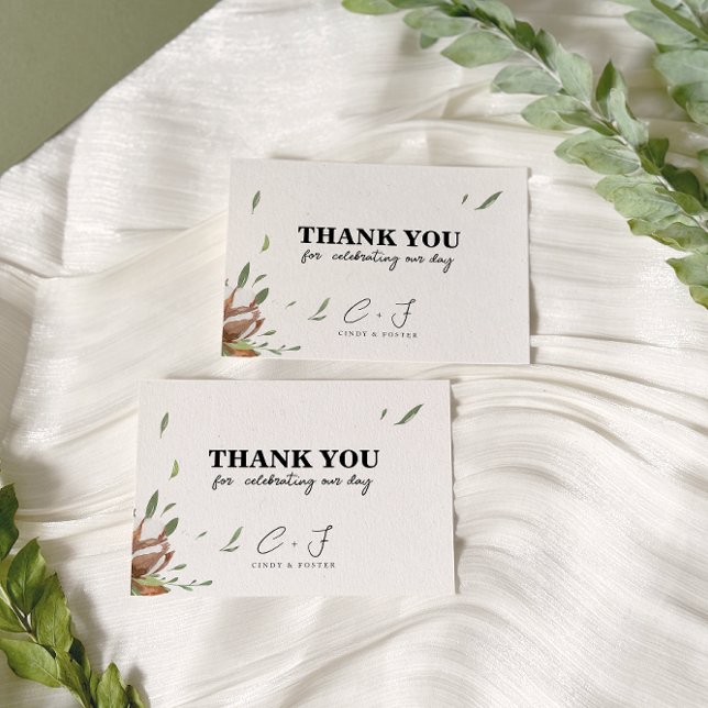 Cartão De Agradecimento Casamento Rustic Cotton Greenery (Criador carregado)