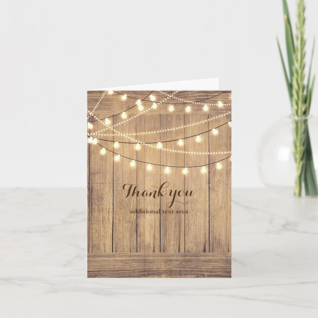 Cartão De Agradecimento Casamento Rustic Country Western Wood & Lights (Frente)