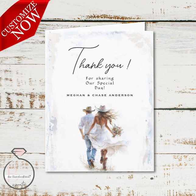 Cartão De Agradecimento Casamento Rustic Cowboy Watercolor (Criador carregado)