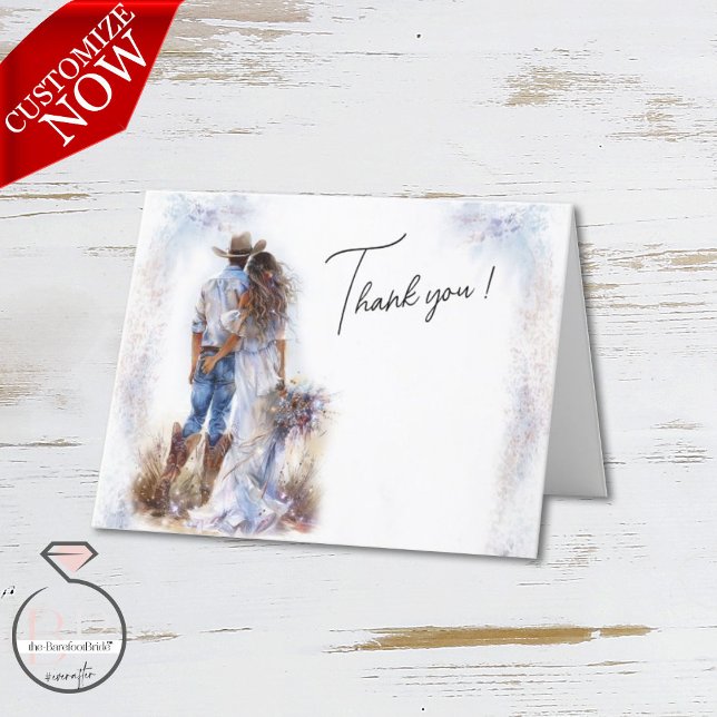 Cartão De Agradecimento Casamento Rustic Cowboy Watercolor (Criador carregado)