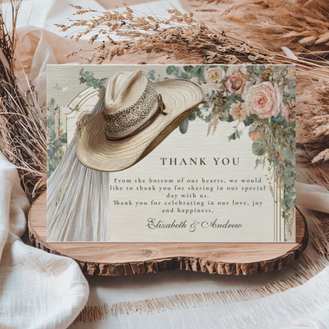 Cartão De Agradecimento Casamento Rustic Cowgirl Hat Lace (Criador carregado)