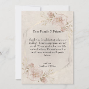 Cartão De Agradecimento Casamento Rustic Dusty Roses Rosa e Flores Selvage