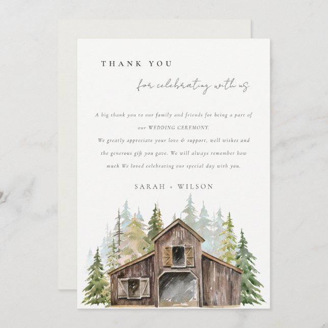 Cartão De Agradecimento Casamento Rustic Elegant Pine Woods Forest (Frente/Verso)