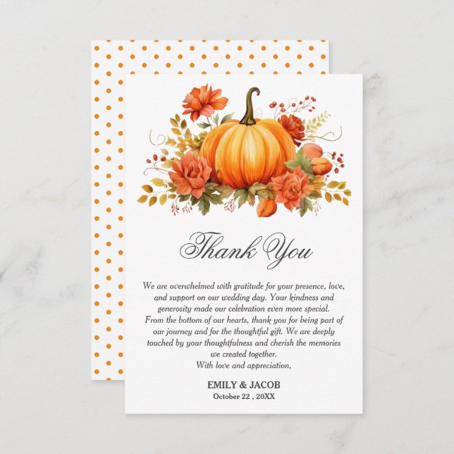 Cartão De Agradecimento Casamento Rustic Fall Autumn Pumpkin (Frente/Verso)