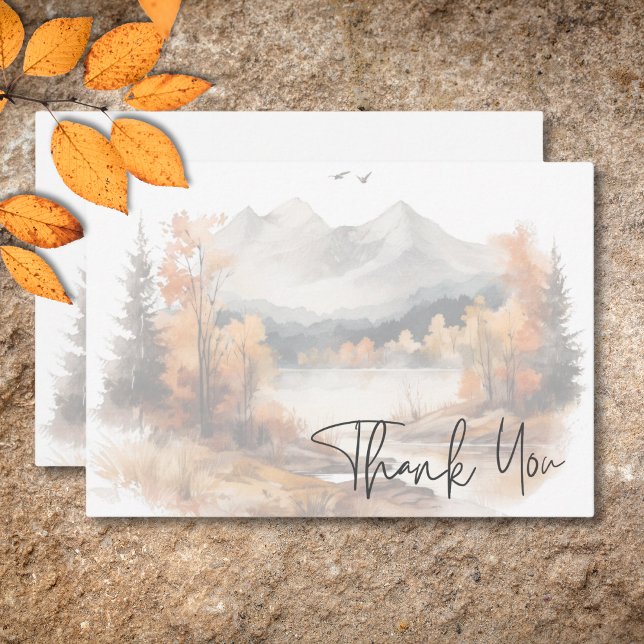 Cartão De Agradecimento Casamento Rustic Fall Mountain Scene Watercolor (Rustic Fall Mountain Scene Watercolor Wedding Thank You Card)