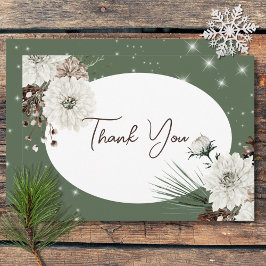 Cartão De Agradecimento Casamento Rustic Green Pine Winter Sparkle