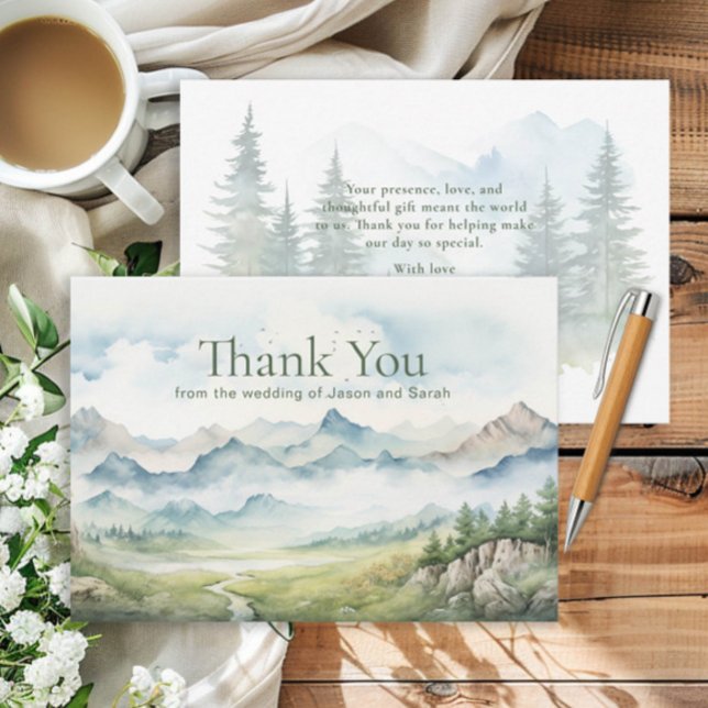 Cartão De Agradecimento Casamento Rustic Mountain Nature Obrigado (Mountain wedding thank you card)