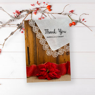 Cartão De Agradecimento Casamento Rustic Poinsettia Winter Barn Obrigado