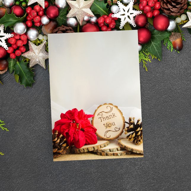 Cartão De Agradecimento Casamento Rustic Red Poinsettia Woodland Obrigado (Criador carregado)