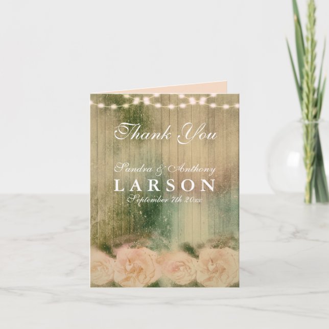 Cartão De Agradecimento Casamento Rustic Rosa Obrigado (Frente)