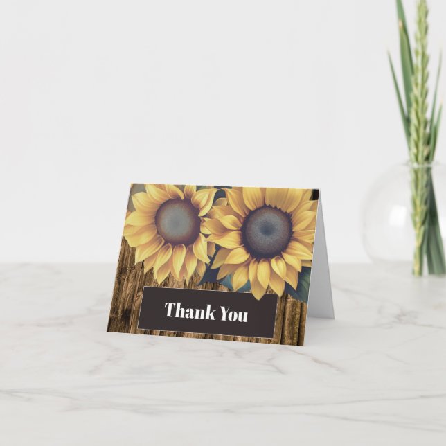 Cartão De Agradecimento Casamento Rustic Sunflower Obrigado (Frente)