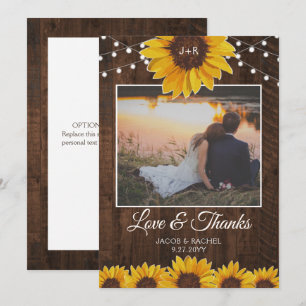 Cartão De Agradecimento Casamento Rustic Sunflower & String Lights