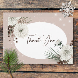 Cartão De Agradecimento Casamento Rustic Tan Pine Winter Sparkle