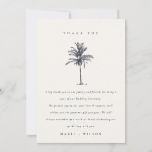 Cartão De Agradecimento Casamento Rustic Tropical Palm Tree Kraft Marinho